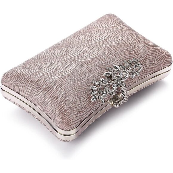 ⚡Women\'s Light Pink Crystal Flower Closure Rhinestone Embellished Clutch Bag